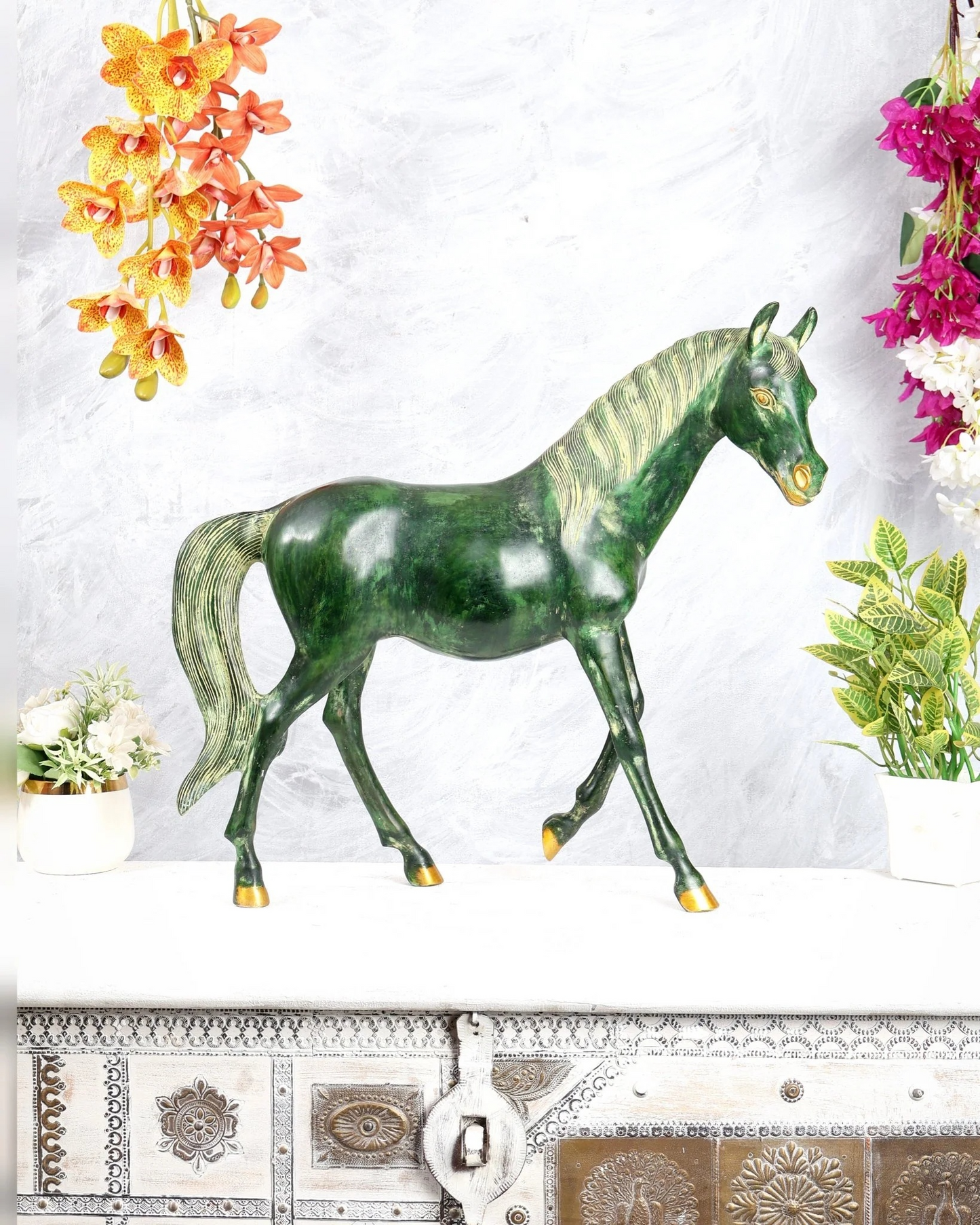 Brassaura® Vastu Horse Brass Sculpture | Emerald Heritage Finish | Height 18.5 Inches & Weight 13.1 Kgs