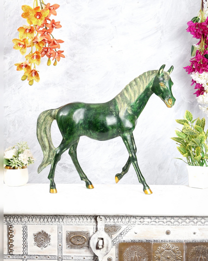 Brassaura® Vastu Horse Brass Sculpture | Emerald Heritage Finish | Height 18.5 Inches & Weight 13.1 Kgs