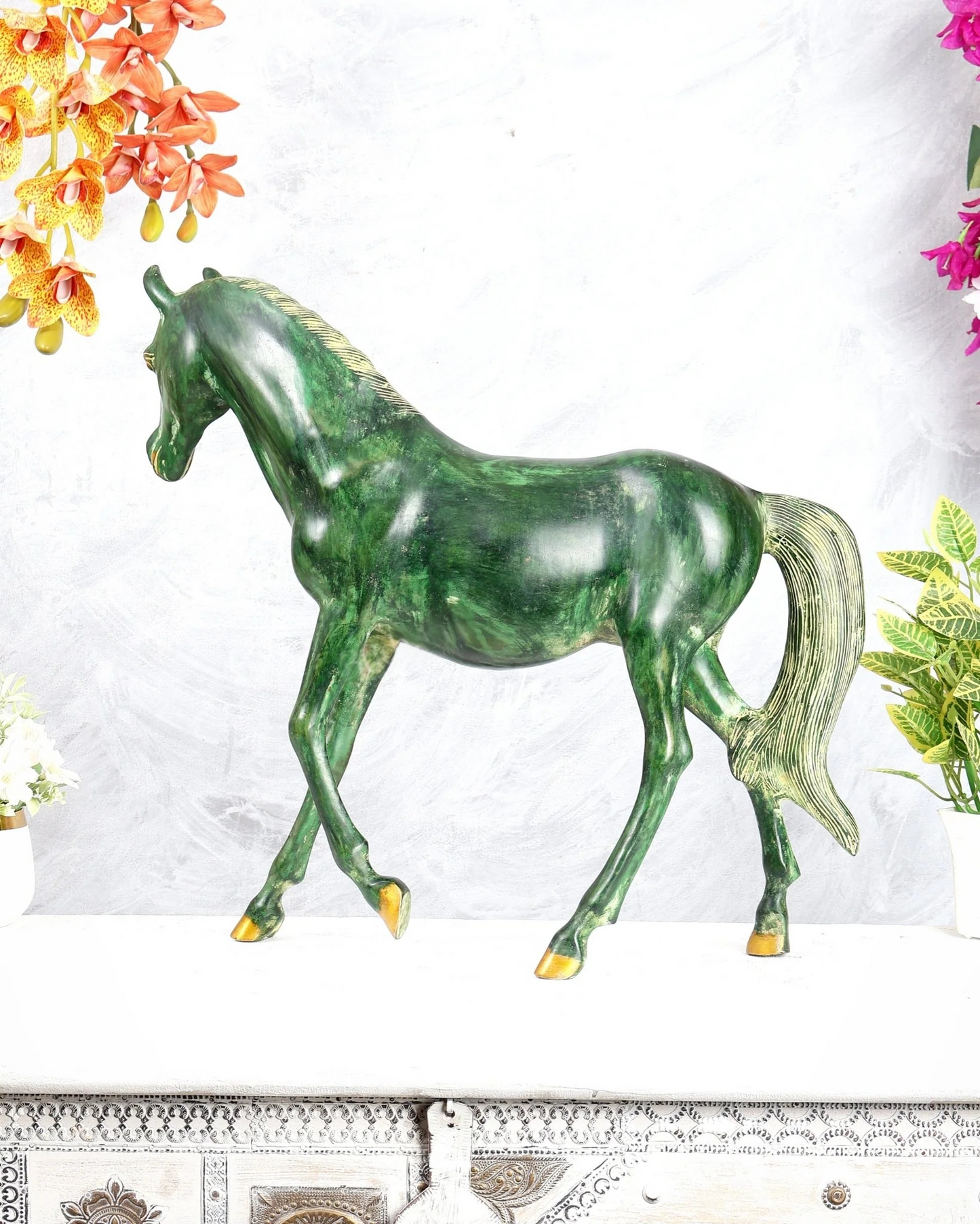Brassaura® Vastu Horse Brass Sculpture | Emerald Heritage Finish | Height 18.5 Inches & Weight 13.1 Kgs