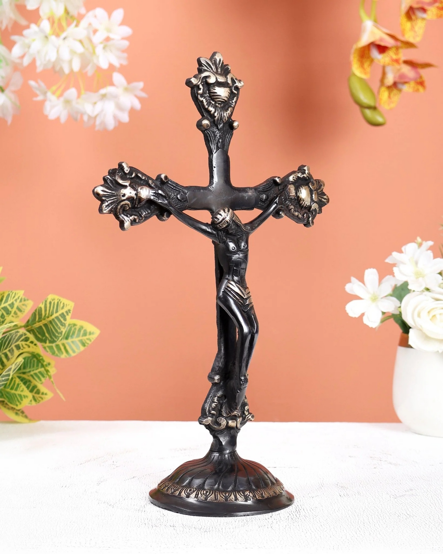 Brassaura® Brass Jesus Christ Crucifix Cross Statue | Height 12 Inches