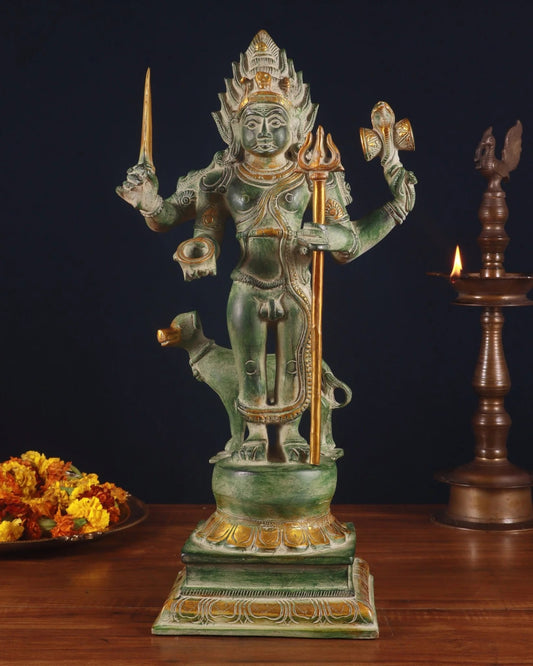 Brassaura™ Superfine Brass Kala Bhairava Statue with Vahana Dog – Height 17.5 inches | Weight 9 kgs