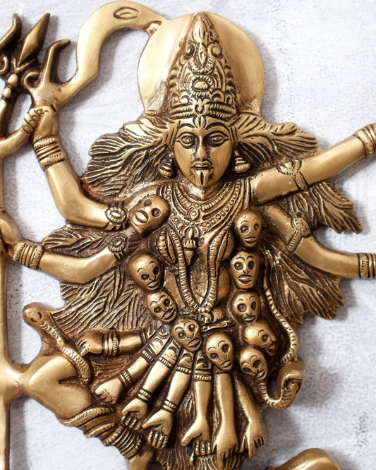 Brassaura® Maa Kali Panchdeep Brass Wall Hanging Diya | Traditional Temple Art | Height 15.5 Inches & Weight 3.21 Kgs
