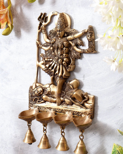 Brassaura® Maa Kali Panchdeep Brass Wall Hanging Diya | Traditional Temple Art | Height 15.5 Inches & Weight 3.21 Kgs