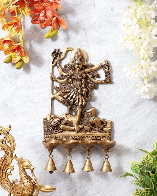 Brassaura® Maa Kali Panchdeep Brass Wall Hanging Diya | Traditional Temple Art | Height 15.5 Inches & Weight 3.21 Kgs
