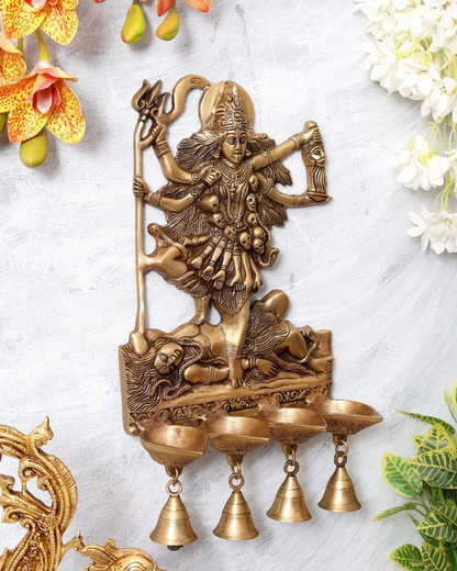 Brassaura® Maa Kali Panchdeep Brass Wall Hanging Diya | Traditional Temple Art | Height 15.5 Inches & Weight 3.21 Kgs