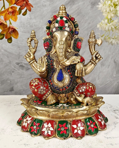 Brassaura® Brass Lakshmi Ganesha Statue Set | Height 12 Inches