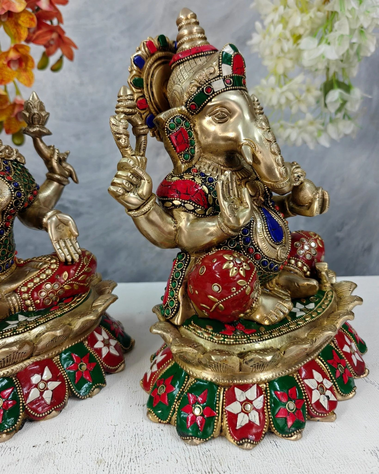 Brassaura® Brass Lakshmi Ganesha Statue Set | Height 12 Inches