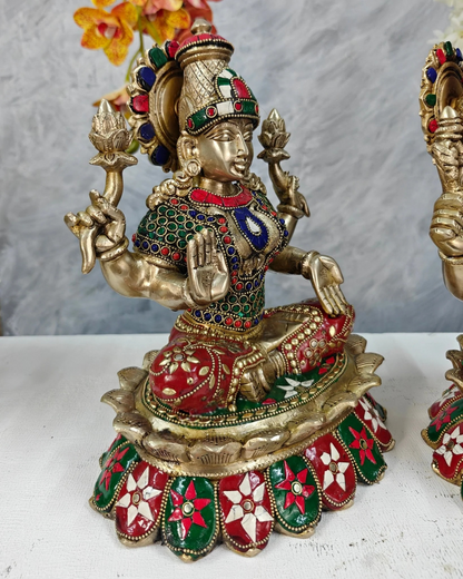 Brassaura® Brass Lakshmi Ganesha Statue Set | Height 12 Inches