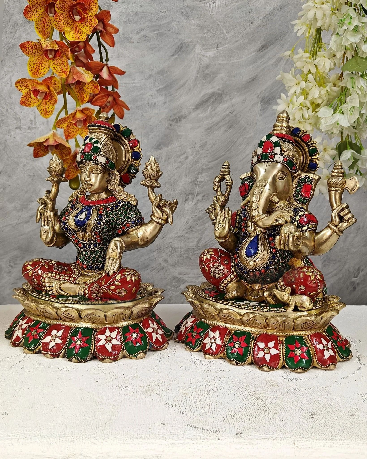Brassaura® Brass Lakshmi Ganesha Statue Set | Height 12 Inches