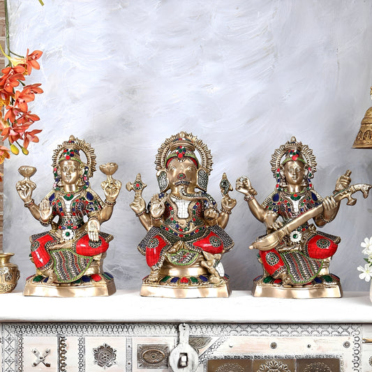 Brassaura® Brass Ganesha Lakshmi Pair Set | Height 18 Inches