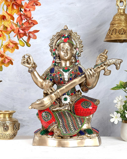ब्रासोरा® वृंदावन वेणुगोपाल कृष्ण पीतल की प्रतिमा मोर के साथ | एंटीक नीला और सुनहरा रंग | ऊँचाई 20 इंच