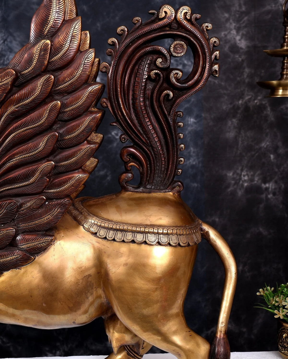 Brassaura® Standing Kamadhenu Cow Goddess Sculpture with Ornate Wings | Pure Superfine Brass Handcrafted Murti | Brass Statue for Home Temple, Pooja Room | Height 30 Inches | Weight 56 Kgs