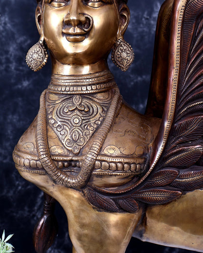 Brassaura® Standing Kamadhenu Cow Goddess Sculpture with Ornate Wings | Pure Superfine Brass Handcrafted Murti | Brass Statue for Home Temple, Pooja Room | Height 30 Inches | Weight 56 Kgs