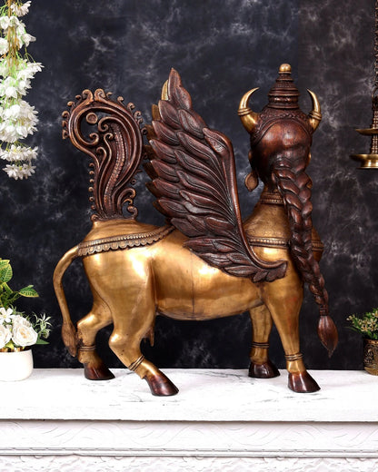 Brassaura® Standing Kamadhenu Cow Goddess Sculpture with Ornate Wings | Pure Superfine Brass Handcrafted Murti | Brass Statue for Home Temple, Pooja Room | Height 30 Inches | Weight 56 Kgs