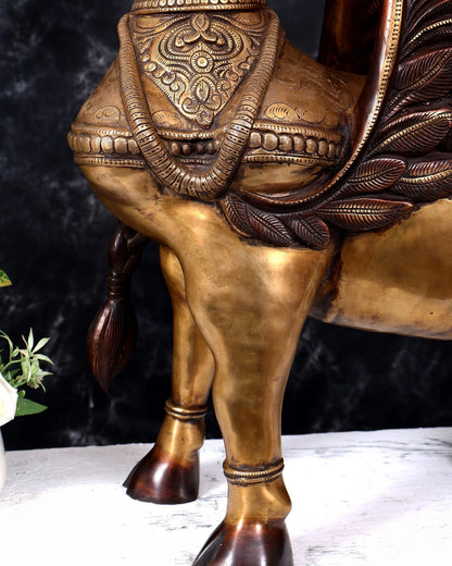 Brassaura® Standing Kamadhenu Cow Goddess Sculpture with Ornate Wings | Pure Superfine Brass Handcrafted Murti | Brass Statue for Home Temple, Pooja Room | Height 30 Inches | Weight 56 Kgs