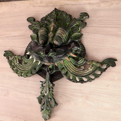 Brassaura® Premium Brass Kirtimukha Yali Wall Hanging | Handcrafted Nazar Battu Face Wall Décor with Black & Green Antique Patina | Height 18 Inches | Weight 7 Kgs