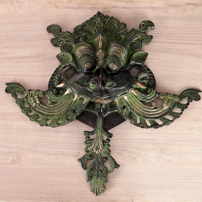 Brassaura® Premium Brass Kirtimukha Yali Wall Hanging | Handcrafted Nazar Battu Face Wall Décor with Black & Green Antique Patina | Height 18 Inches | Weight 7 Kgs