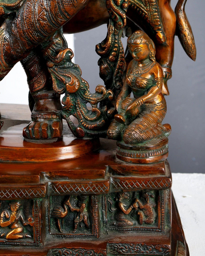 Brassaura® Premium Brass Lord Krishna Playing Flute with Sacred Cow Idol | Handcrafted Antique Finish Krishna Murti for Home Temple & Spiritual Décor | Height 29 Inches | Weight 35 Kgs