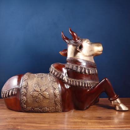 Brassaura™ Antique Large Brass Nandi Sculpture – Height 21.5" & Weight 30 Kgs | Vintage Finish