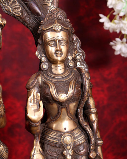 ब्रासोरा® वृंदावन वेणुगोपाल कृष्ण पीतल की प्रतिमा मोर के साथ | एंटीक नीला और सुनहरा रंग | ऊँचाई 20 इंच
