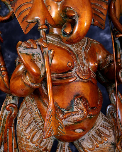 Brassaura® Warrior Ganesha Standing Idol with Antique Finish | Pure Superfine Brass Handcrafted Murti | Brass Statue for Home Temple, Pooja Room | Height 28.5 Inches | Weight 32.7 Kgs