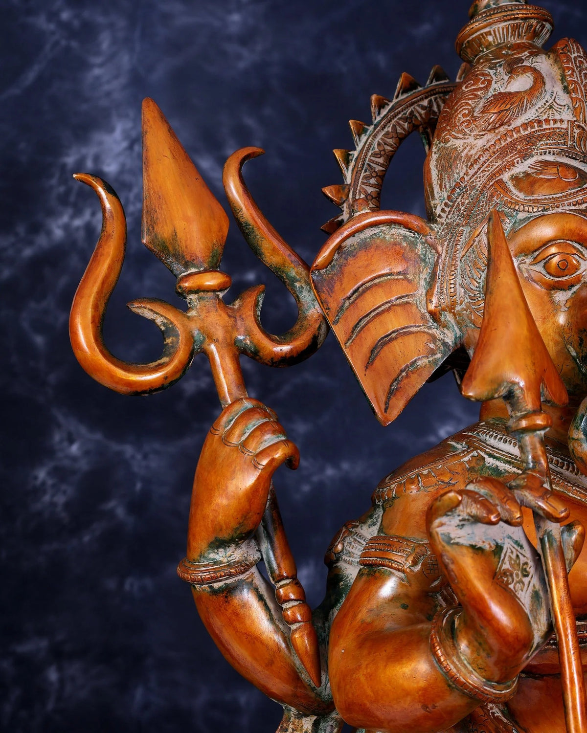 Brassaura® Warrior Ganesha Standing Idol with Antique Finish | Pure Superfine Brass Handcrafted Murti | Brass Statue for Home Temple, Pooja Room | Height 28.5 Inches | Weight 32.7 Kgs