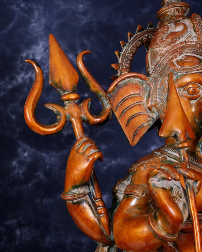 Brassaura® Warrior Ganesha Standing Idol with Antique Finish | Pure Superfine Brass Handcrafted Murti | Brass Statue for Home Temple, Pooja Room | Height 28.5 Inches | Weight 32.7 Kgs