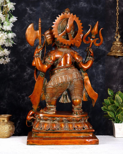 Brassaura® Warrior Ganesha Standing Idol with Antique Finish | Pure Superfine Brass Handcrafted Murti | Brass Statue for Home Temple, Pooja Room | Height 28.5 Inches | Weight 32.7 Kgs