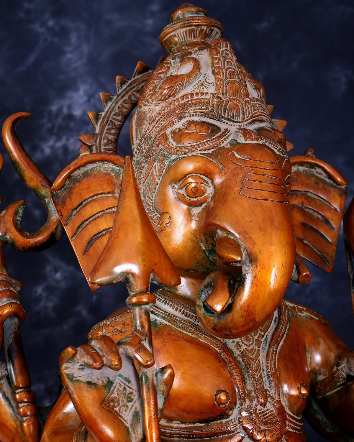 Brassaura® Warrior Ganesha Standing Idol with Antique Finish | Pure Superfine Brass Handcrafted Murti | Brass Statue for Home Temple, Pooja Room | Height 28.5 Inches | Weight 32.7 Kgs