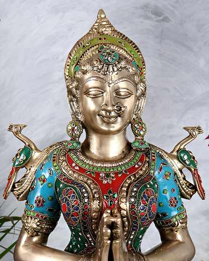 Brassaura® Brass Large Welcome Namaste Lady Statue | Height 30.5 Inches