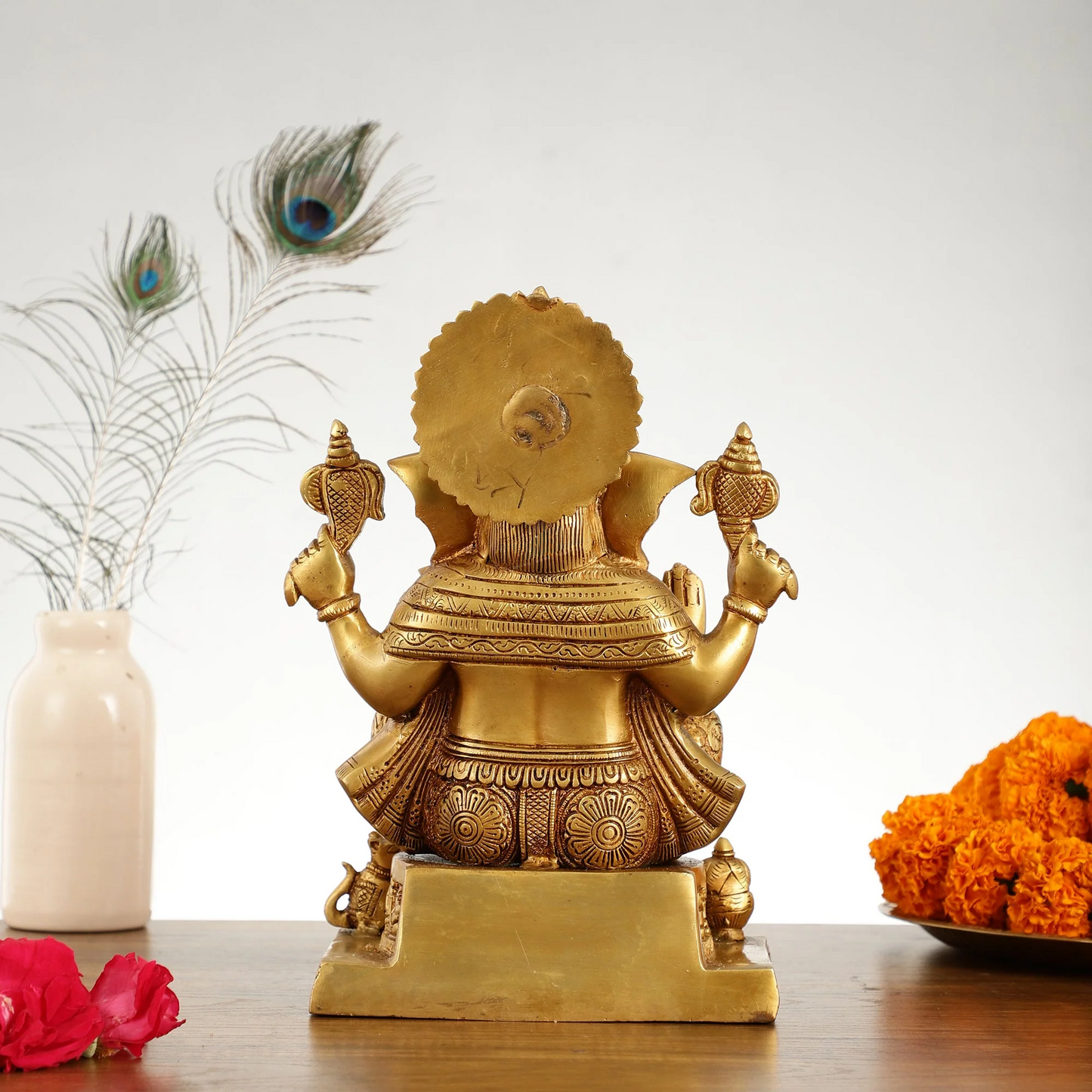 Brassaura™ Brass Lord Ganesha Statue | Ashtavinayaka Engraving | Height 10.5 Inches & Weight 6.5 Kgs