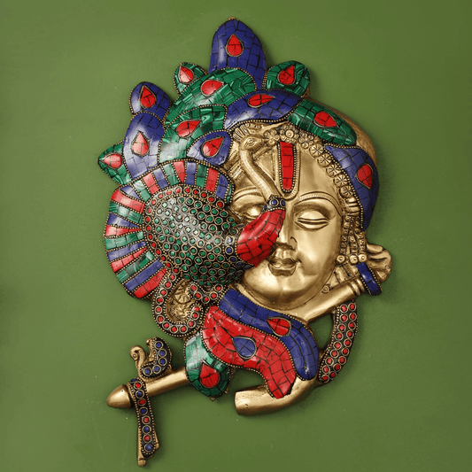 Brassaura™ Lord Krishna Face Wall Hanging | Pure Brass | Height 12.5 Inches & Weight 3 Kgs