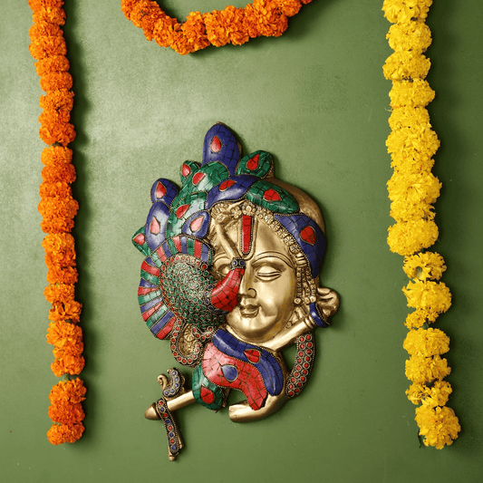 Brassaura™ Lord Krishna Face Wall Hanging | Pure Brass | Height 12.5 Inches & Weight 3 Kgs