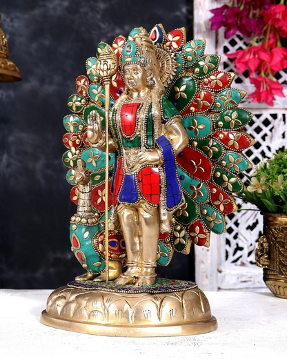 Brassaura® Lord Murugan Standing Idol with Open-Wing Peacock with Superfine Handcrafted Antique Brass Finish | Pure Superfine Brass Handcrafted Murti | Brass Statue for Home Temple, Pooja Room | Height 9.5 Inches | Weight 4.1 Kgs