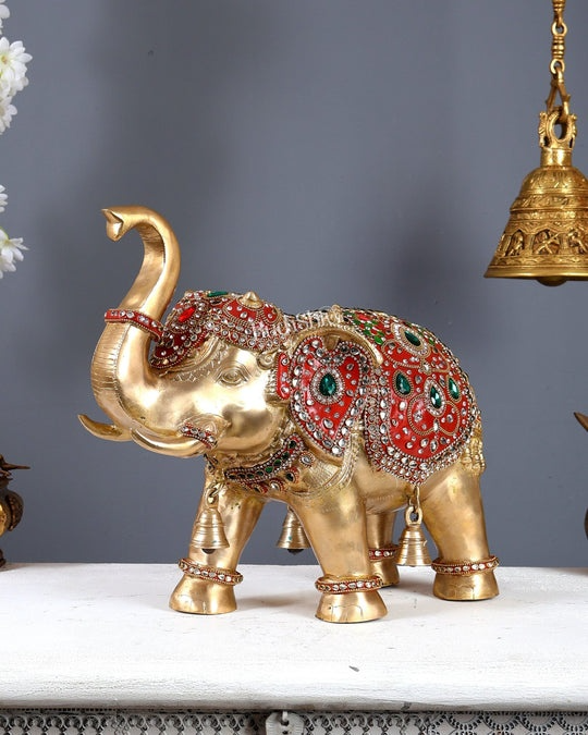 Brassaura® Brass Royal Maharaja Elephant Statue | Height 12.5 Inches
