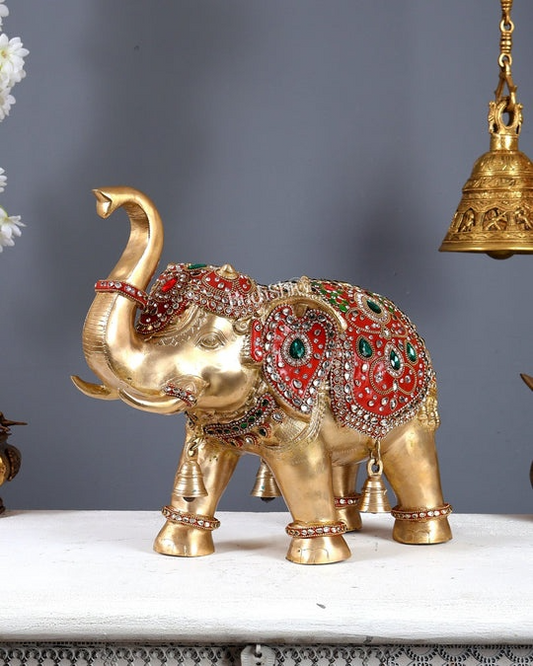 Brassaura® Brass Royal Maharaja Elephant Statue | Height 12.5 Inches