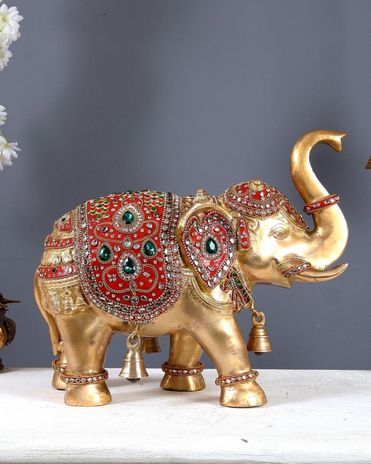 Brassaura® Brass Royal Maharaja Elephant Statue | Height 12.5 Inches
