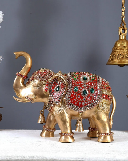 Brassaura® Brass Royal Maharaja Elephant Statue | Height 12.5 Inches