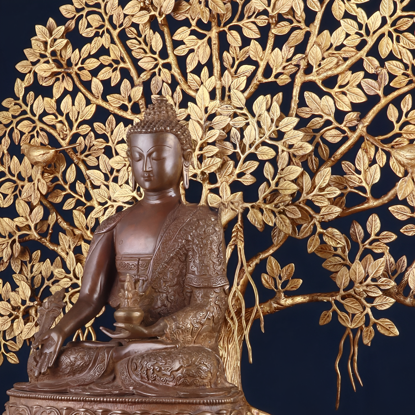 Brass Bhumisprasa Buddha Statue Weight 12 kg Kalpavriksha Tree Weight 18 kg