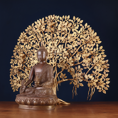 Brass Bhumisprasa Buddha Statue Weight 12 kg Kalpavriksha Tree Weight 18 kg