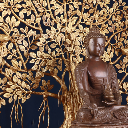 Brass Bhumisprasa Buddha Statue Weight 12 kg Kalpavriksha Tree Weight 18 kg