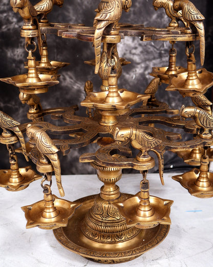 ब्रासोरा® वृंदावन वेणुगोपाल कृष्ण पीतल की प्रतिमा मोर के साथ | एंटीक नीला और सुनहरा रंग | ऊँचाई 20 इंच