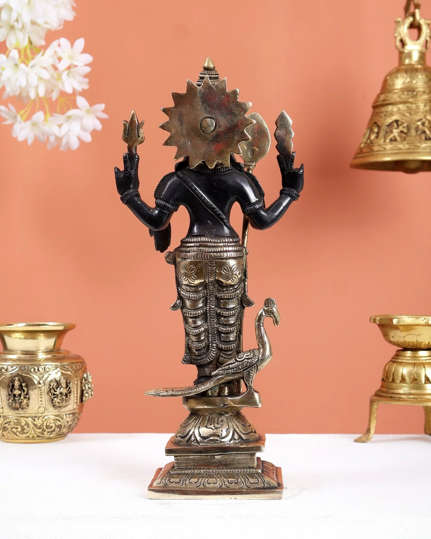 Brassaura® Lord Murugan Brass Statue | Heritage Dual-Tone Finish | Height 12 Inches & Weight 3.1 Kgs