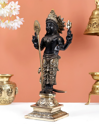 Brassaura® Lord Murugan Brass Statue | Heritage Dual-Tone Finish | Height 12 Inches & Weight 3.1 Kgs