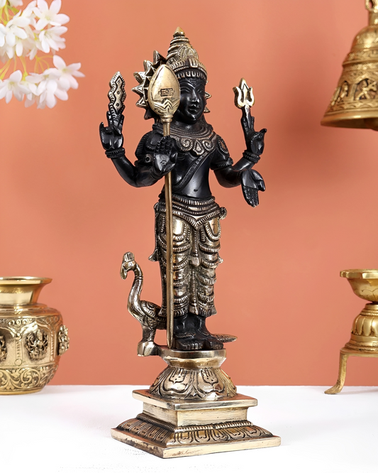 Brassaura® Lord Murugan Brass Statue | Heritage Dual-Tone Finish | Height 12 Inches & Weight 3.1 Kgs