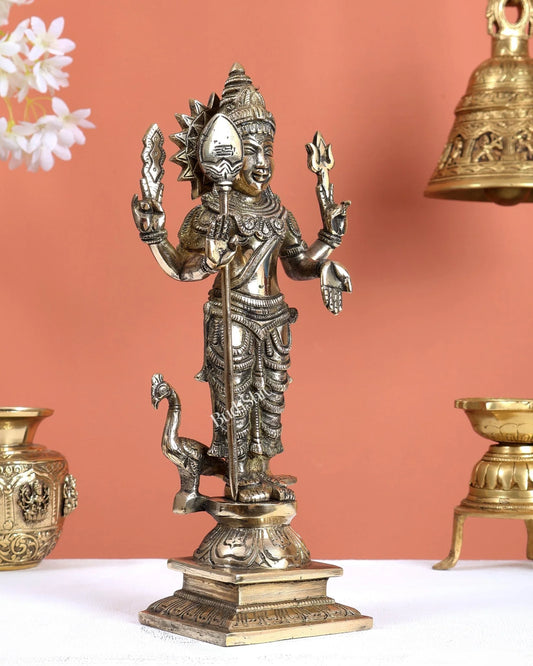 Brassaura® Lord Murugan Brass Statue | Glossy Heritage Finish | Height 12 Inches & Weight 3.1 Kgs