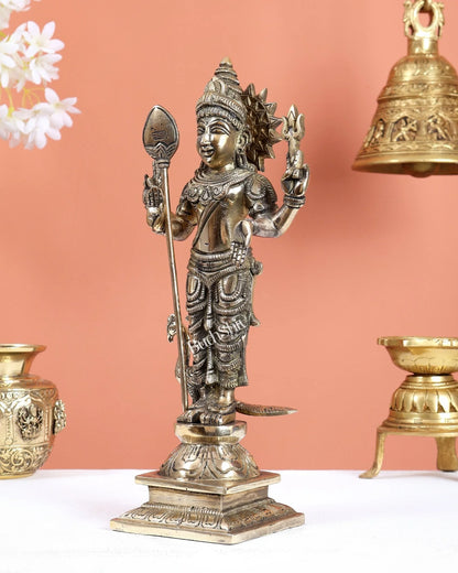 Brassaura® Lord Murugan Brass Statue | Glossy Heritage Finish | Height 12 Inches & Weight 3.1 Kgs