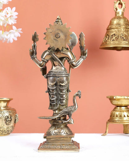 Brassaura® Lord Murugan Brass Statue | Glossy Heritage Finish | Height 12 Inches & Weight 3.1 Kgs