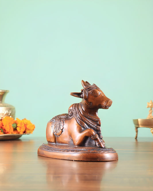 Brassaura™ Brass Superfine Nandi Bull Idol – Copper Tone | Height 4.5" & Weight 1.5 Kgs