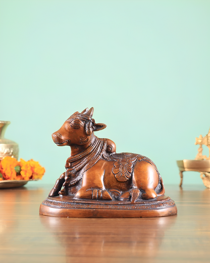 Brassaura™ Brass Superfine Nandi Bull Idol – Copper Tone | Height 4.5" & Weight 1.5 Kgs